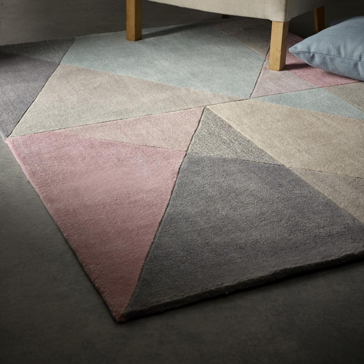 Trio Modern Geometric Triangle Rugs in Pink & Grey 80x150cm – image 2