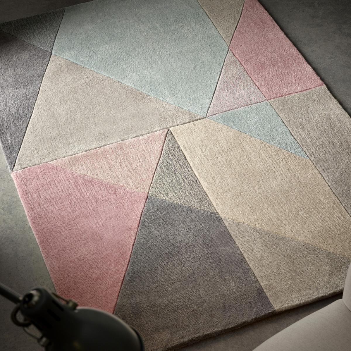 Trio Modern Geometric Triangle Rugs in Pink & Grey 80x150cm – image 1