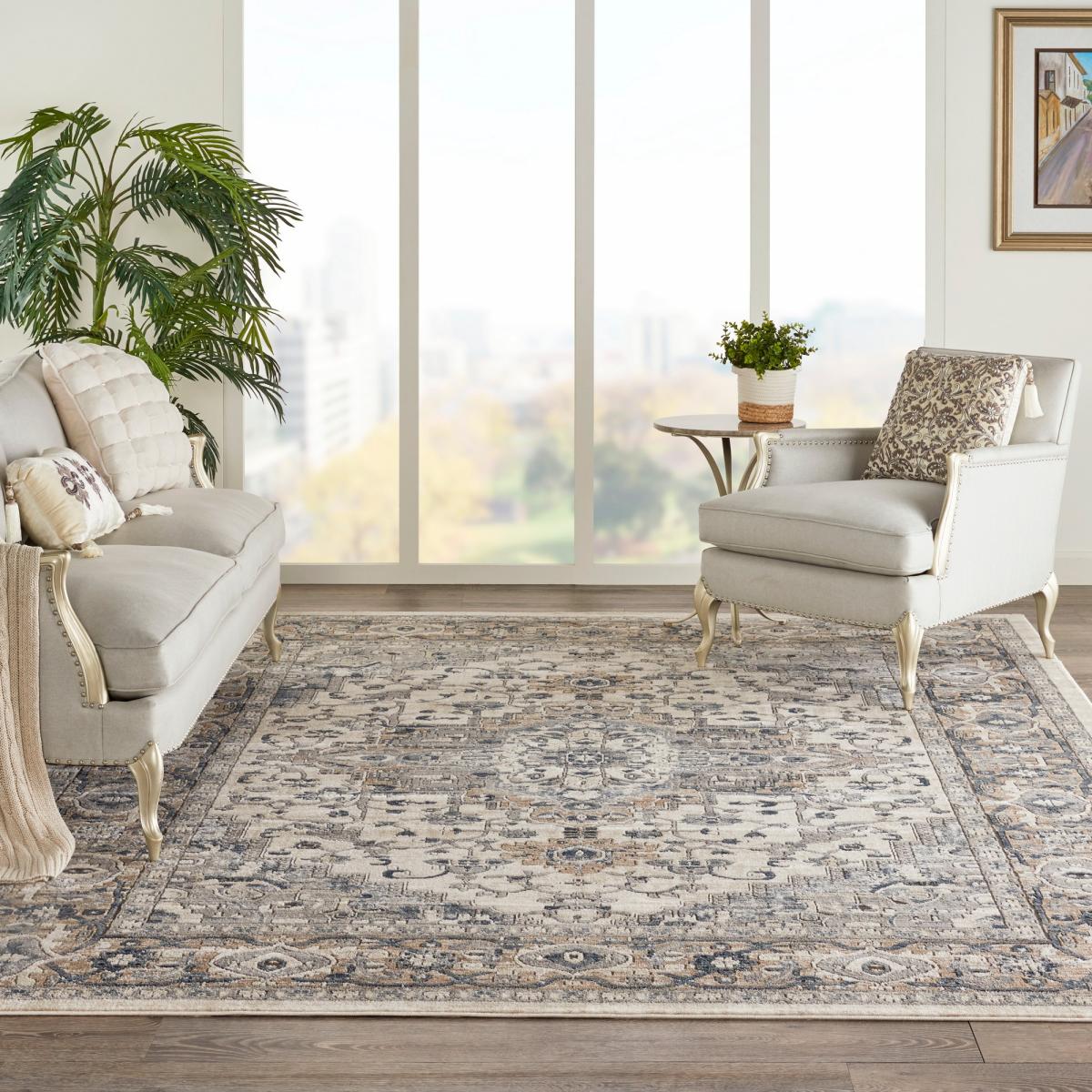 Quarry QUA05 Traditional Distressed Rugs in Ivory Grey201x290cm – image 1