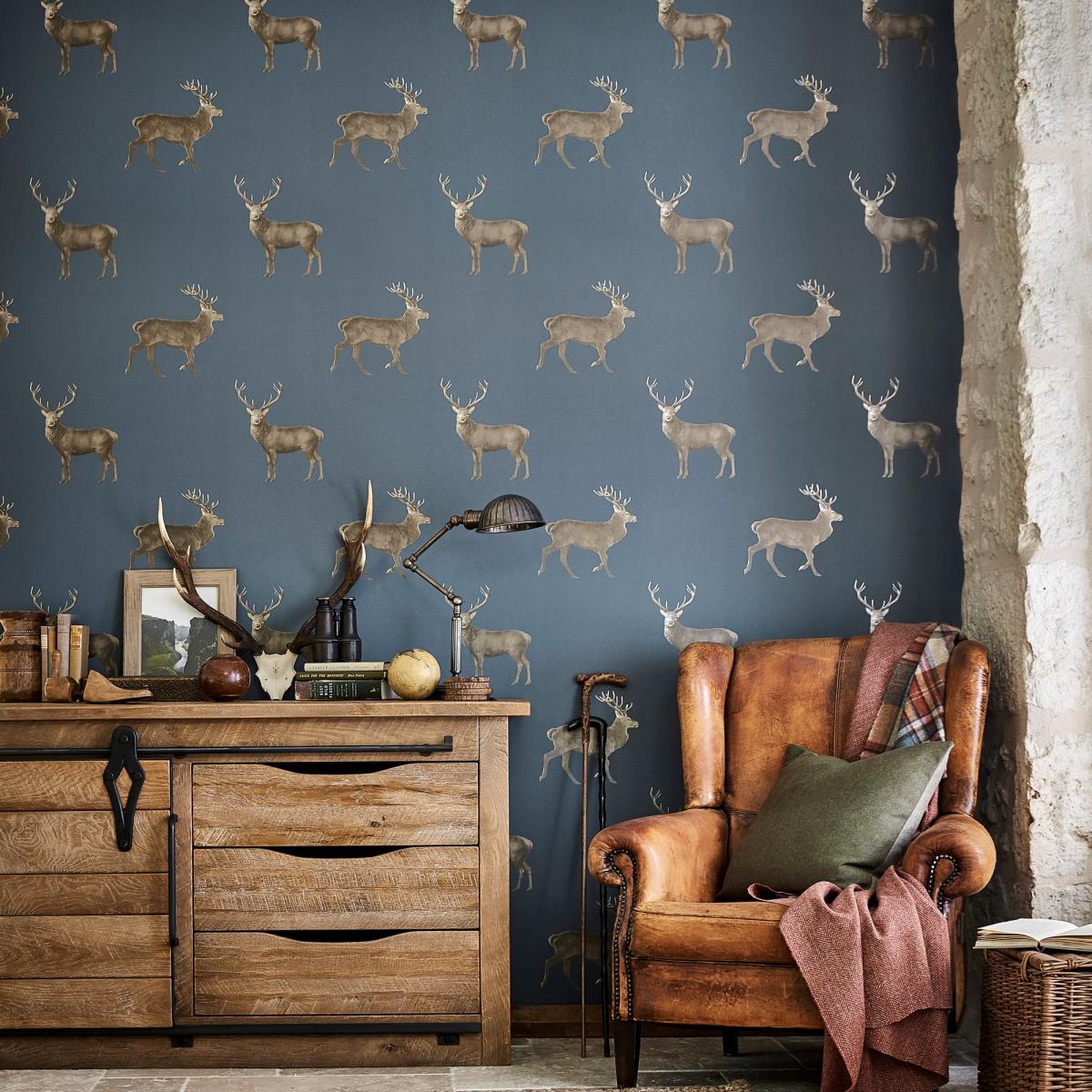 Evesham Deer Wallpaper 216620 by Sanderson in Indigo Blue Roll – image 1