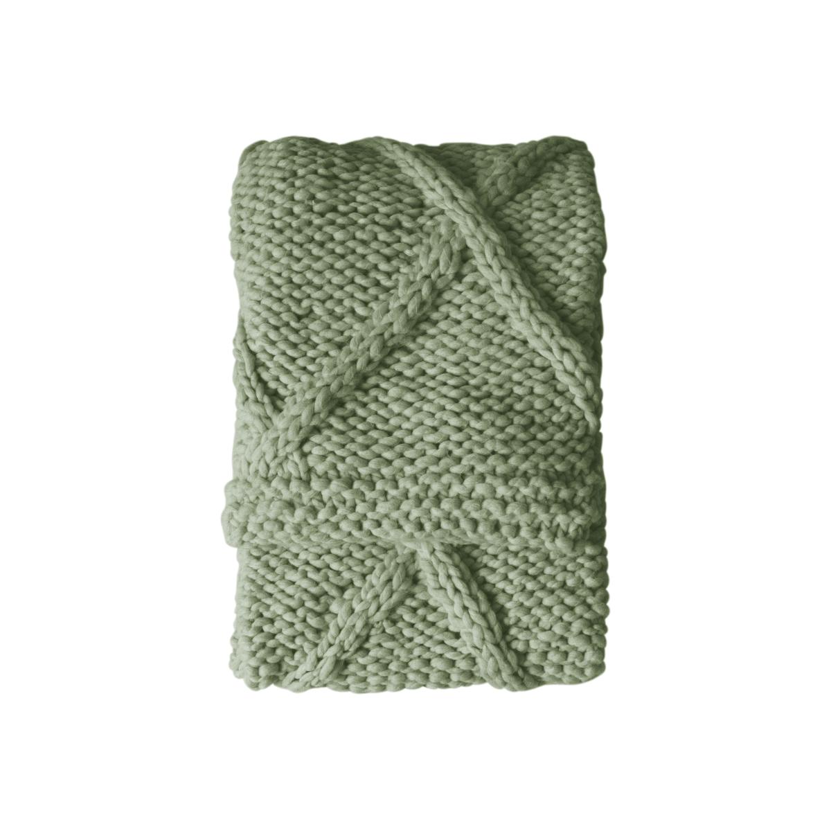 Cable Knit Diamond Kilburn & Scott Throw in Sage Green130x170cm