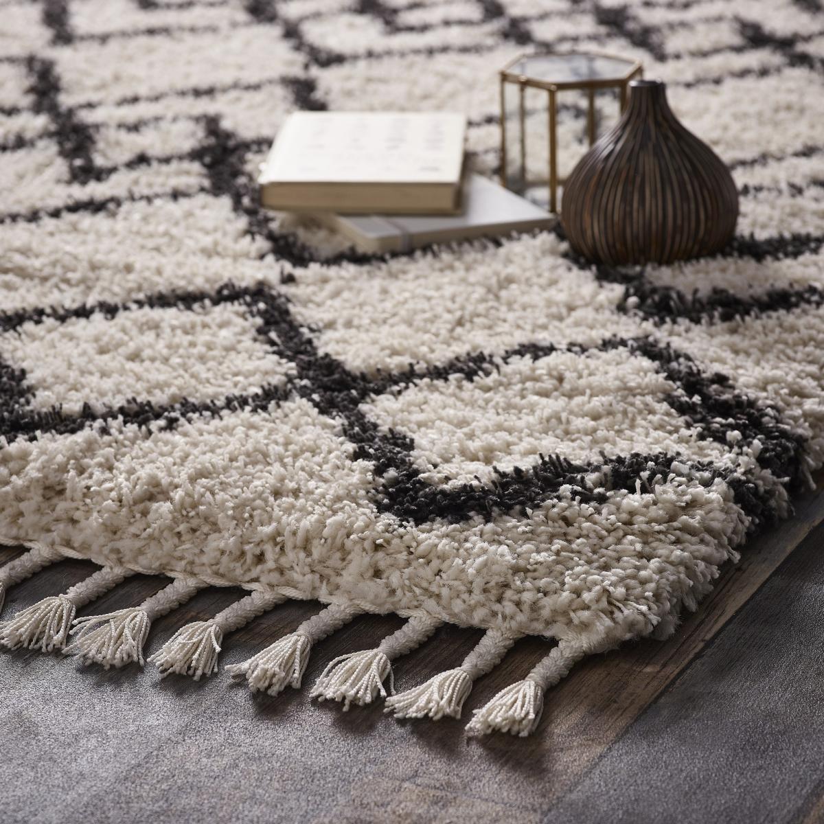 Morocco Modern Shaggy Tassel Rugs in Ivory 120x170cm – image 2