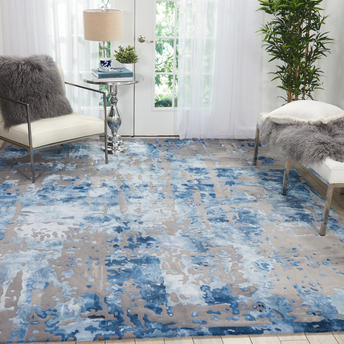 Prismatic Modern Abstract Rugs in PRS10 Blue Grey by Nourison 259x351cm – image 2