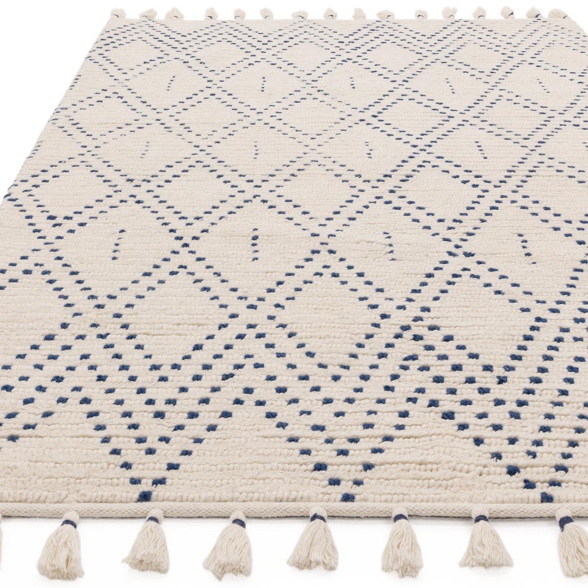Nepal Boho Diamond Berber Wool Rugs in Cream Blue160x230cm – image 5