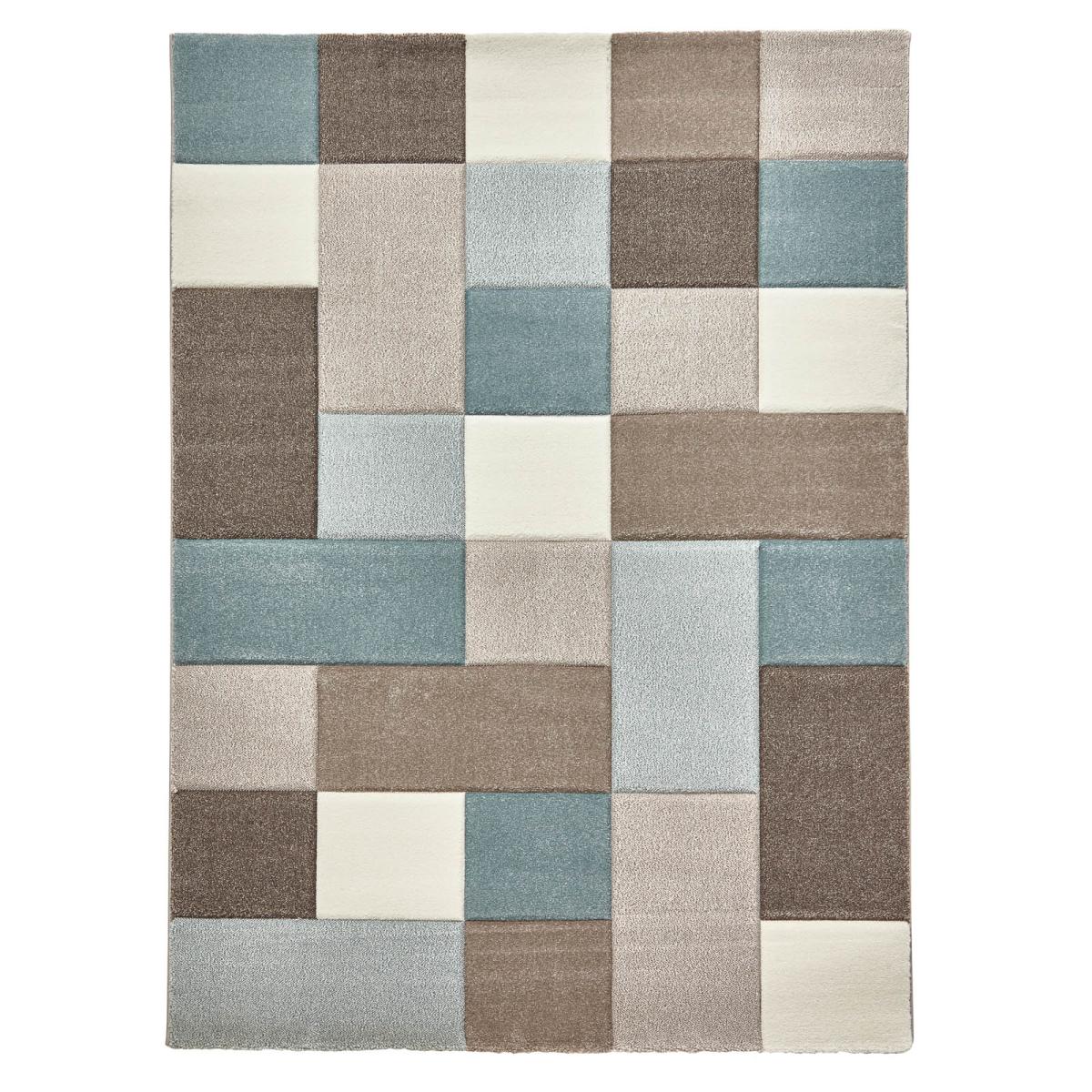 Brooklyn 646 Modern Rugs in Squares of Beige and Blue&nbsp;120x170cm – image 3