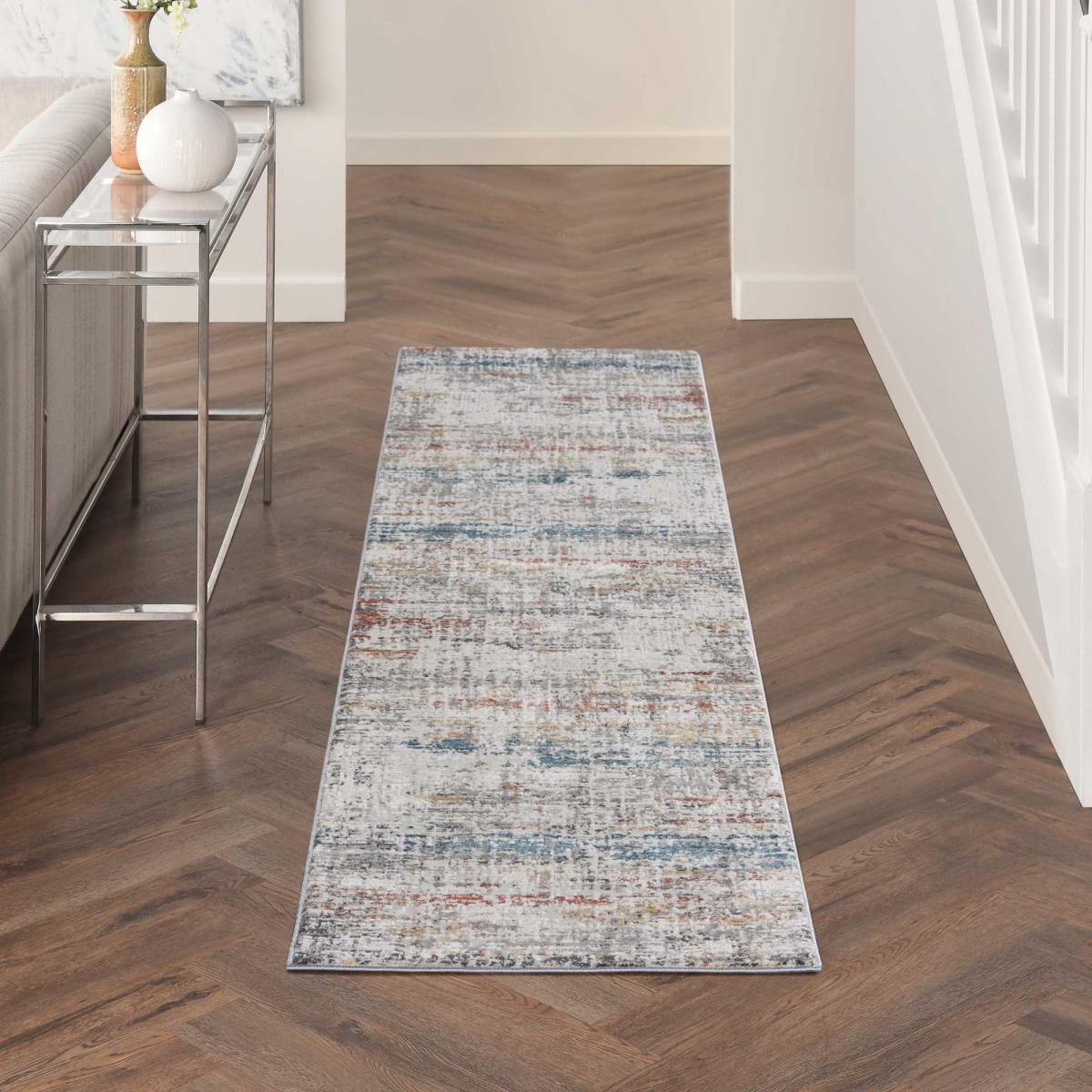 Rustic Textures RUS14 Abstract Runner Rugs in Grey Multicolour 66x229cm – image 1