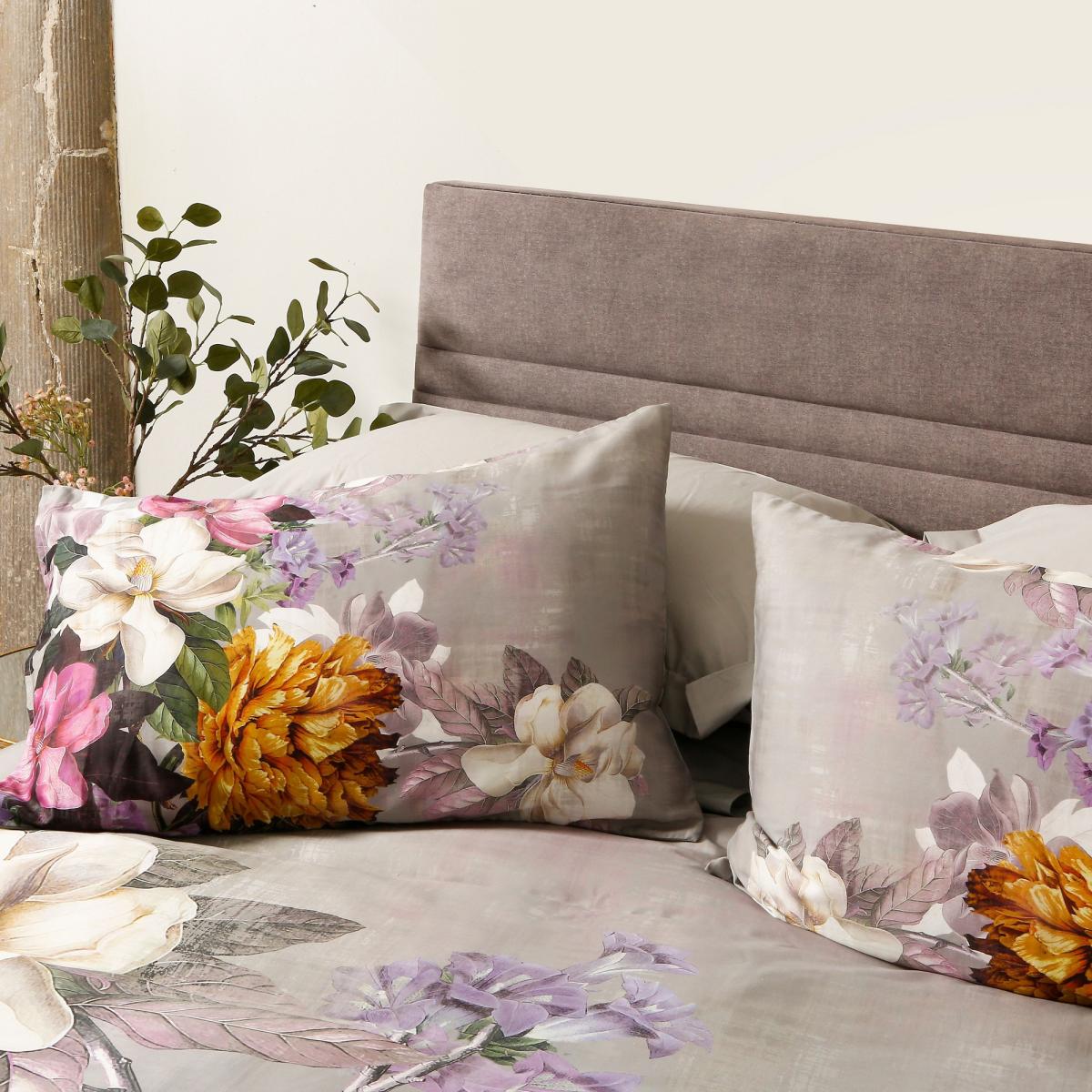 Magnolia Floral Bedding Duvet Cover and Pillowcase in Grey 70x50cm – image 3