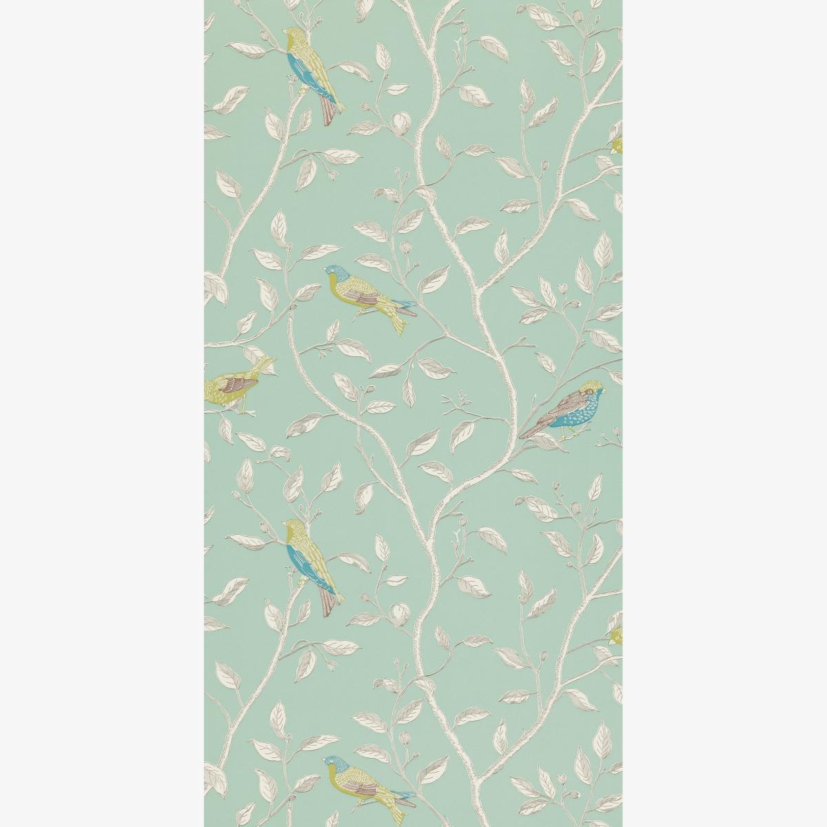 Finches Bird Branch Wallpaper 101 by Scion in Duckegg Green Roll