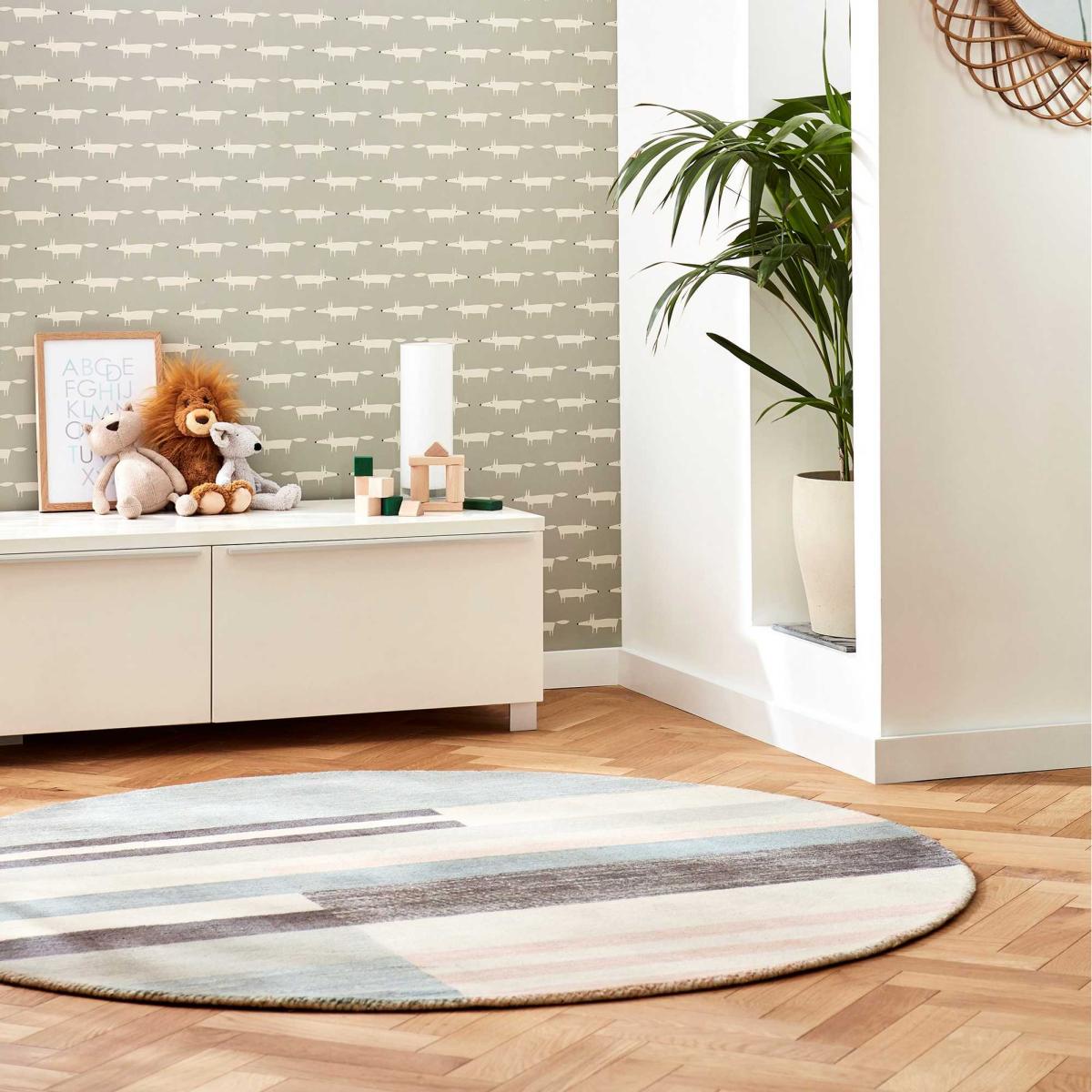 Parwa Blocks Wool Circle Round Rugs 026308 in Dusky Hues – image 2