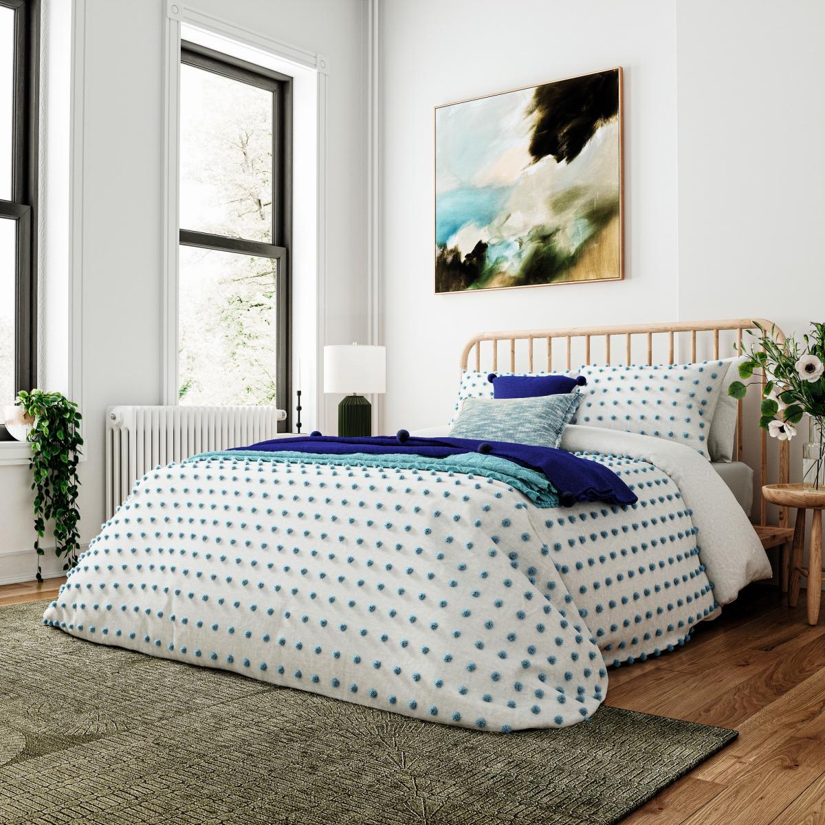 Budding Brights Tufted Spot Bedding by Helena Springfield in Blue White 220x230cm – image 1