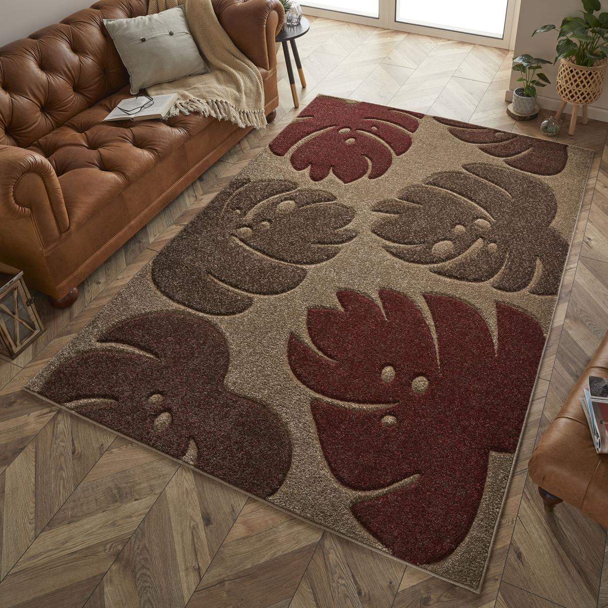 Portland 7155 Q Carved Leaf Rugs in Terra Beige Cream – image 1
