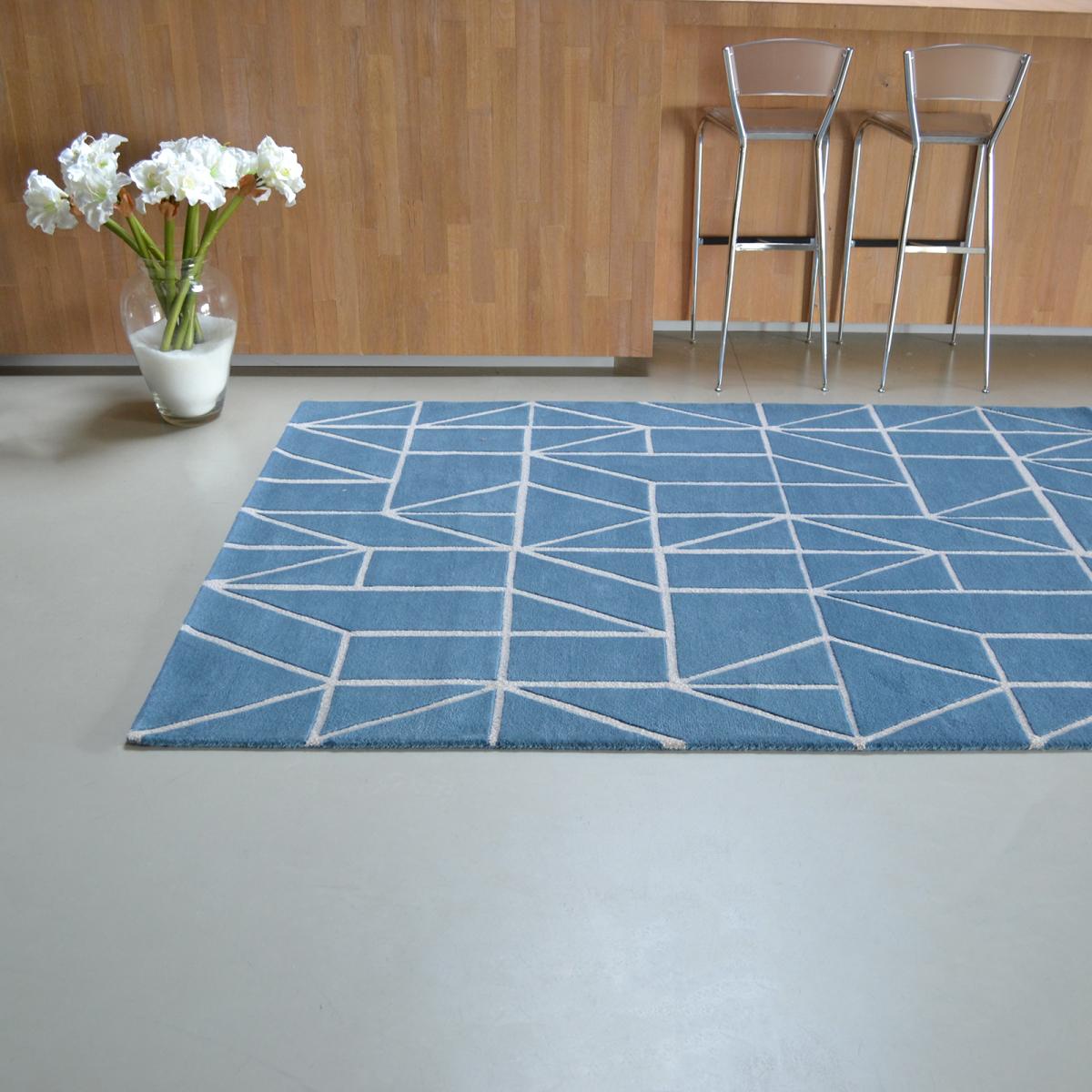 Scion Viso Geometric Wool Rugs 24008 Denim Blue250x350cm – image 2