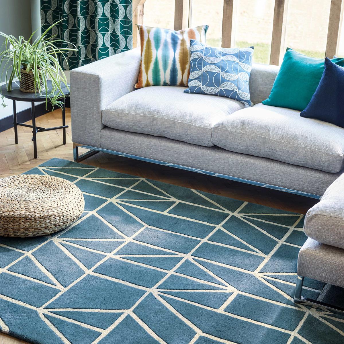 Scion Viso Geometric Wool Rugs 24008 Denim Blue250x350cm – image 1