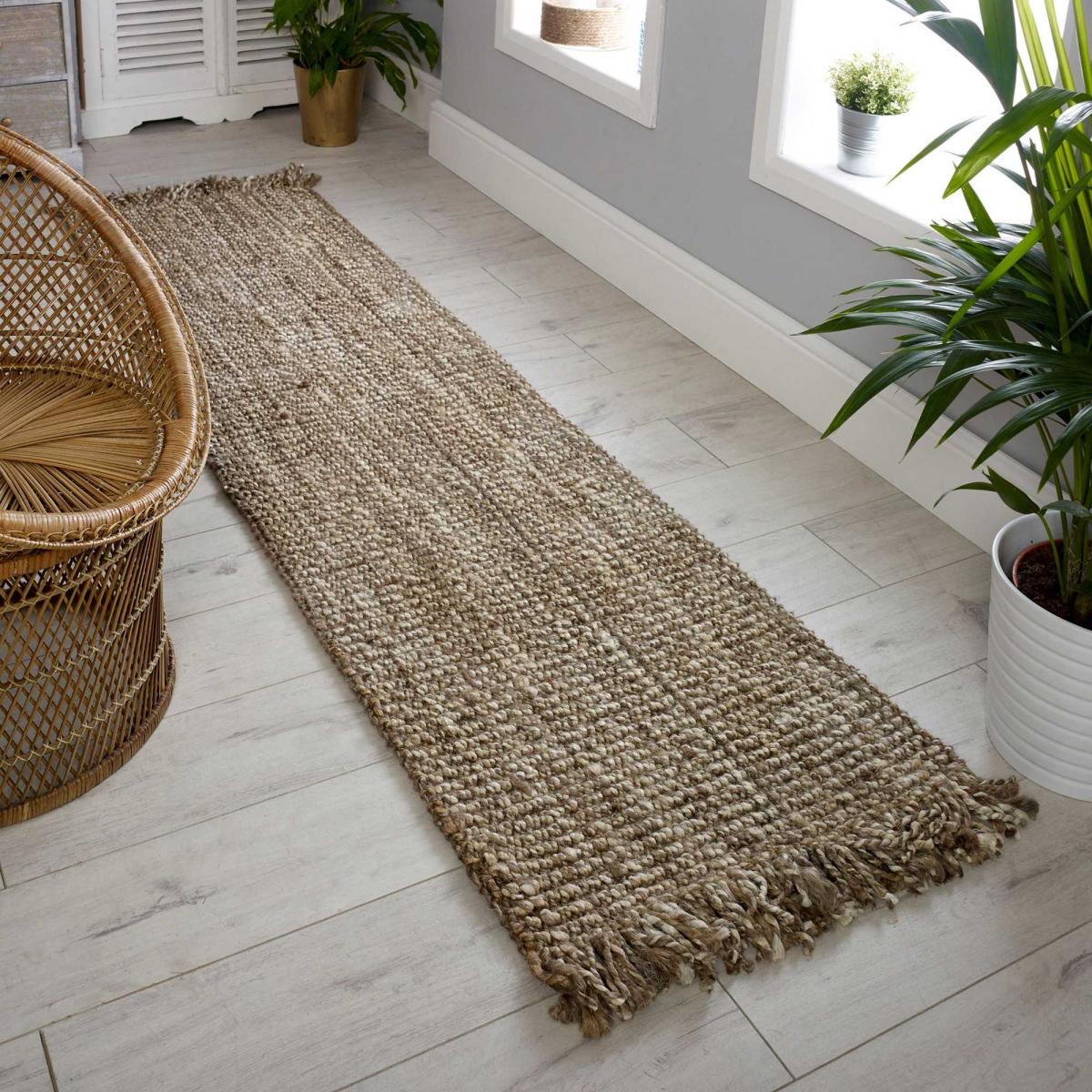 Lagos Jute Fringe Runner Rug in Natural Grey 60x230cm – image 1