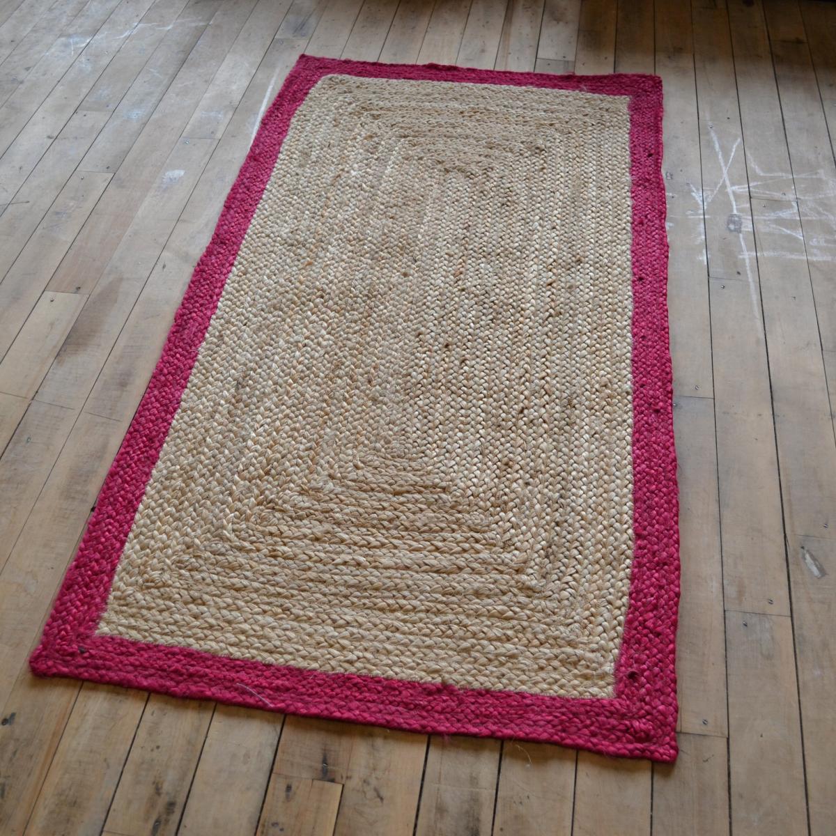 Jute Bordered Woven Modern Rugs in Raspberry Pink&nbsp;120x170cm – image 4