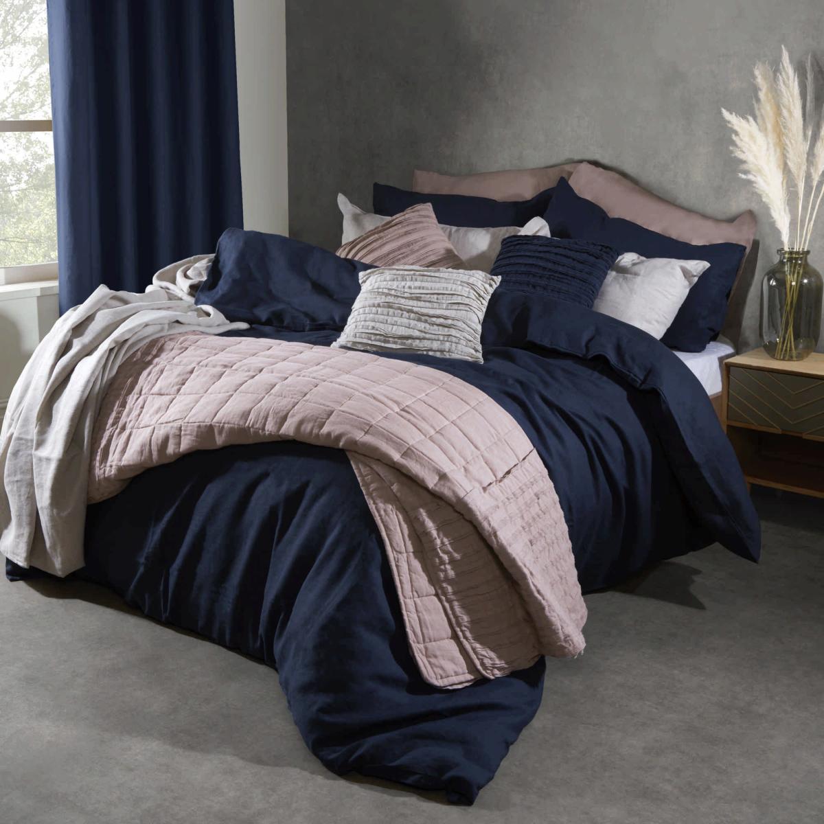 Lazy Linen Bedding Plain Navy Blue Duvet Cover and Pillowcase 218x228cm – image 2