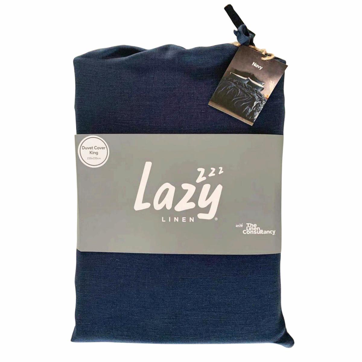 Lazy Linen Bedding Plain Navy Blue Duvet Cover and Pillowcase 218x228cm – image 3