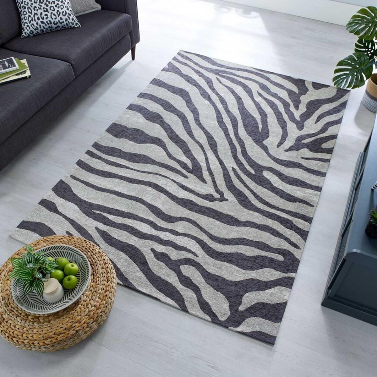 Wilder Zebra Animal Rugs in Charcoal Grey – image 1