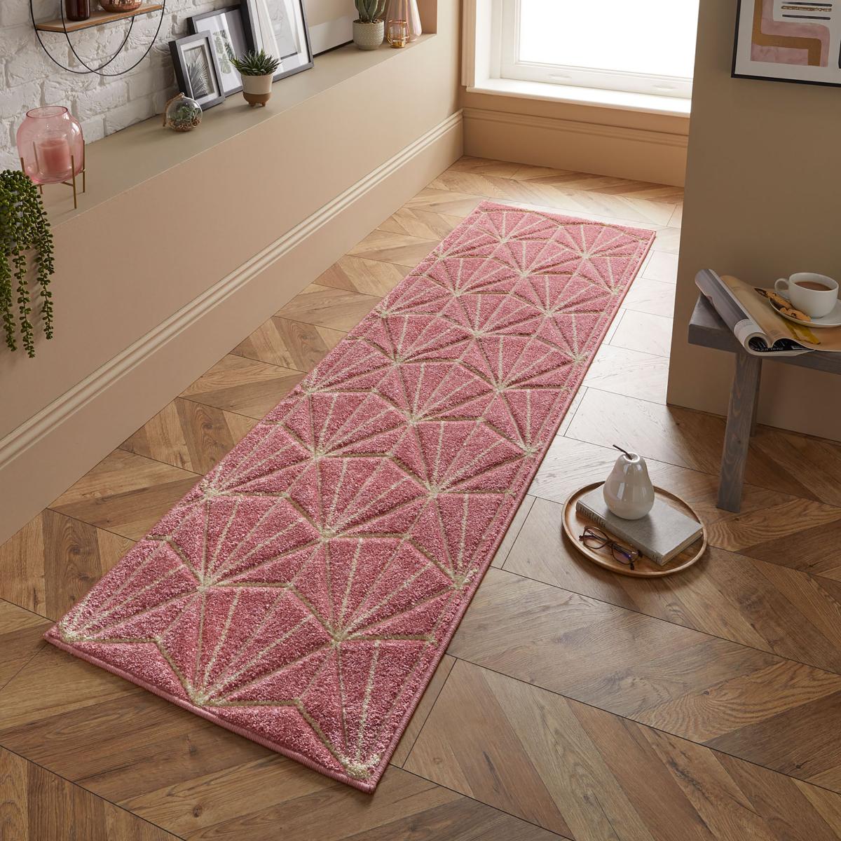 Portland 750 P Geometric Carved Runner Rugs in Pink Cream&nbsp;60x230 – image 2
