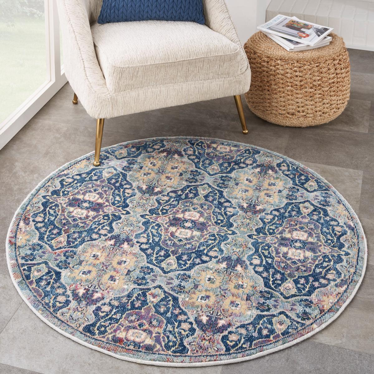 Ankara Global Circular Rugs ANR16 in Navy Multi 122x122cm – image 1