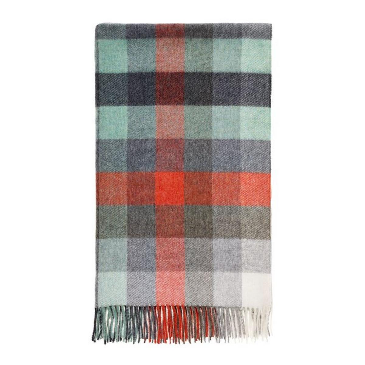 Preston Check Merino Lambs Wool Throw by LuxeTapi in Coral Mint Green140x185cm – image 2