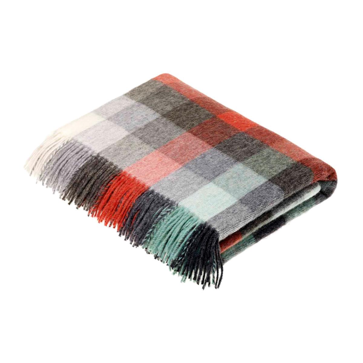 Preston Check Merino Lambs Wool Throw by LuxeTapi in Coral Mint Green140x185cm – image 1