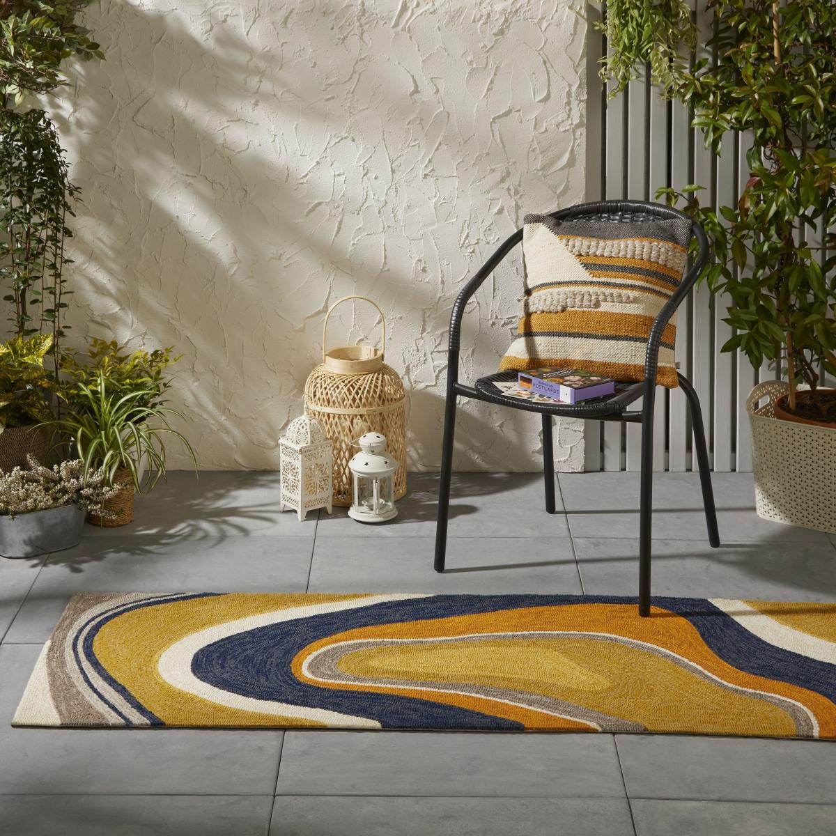 Habitat Aura Indoor Outdoor Abstract Runner Rugs Ochre 477306 60x200cm – image 1