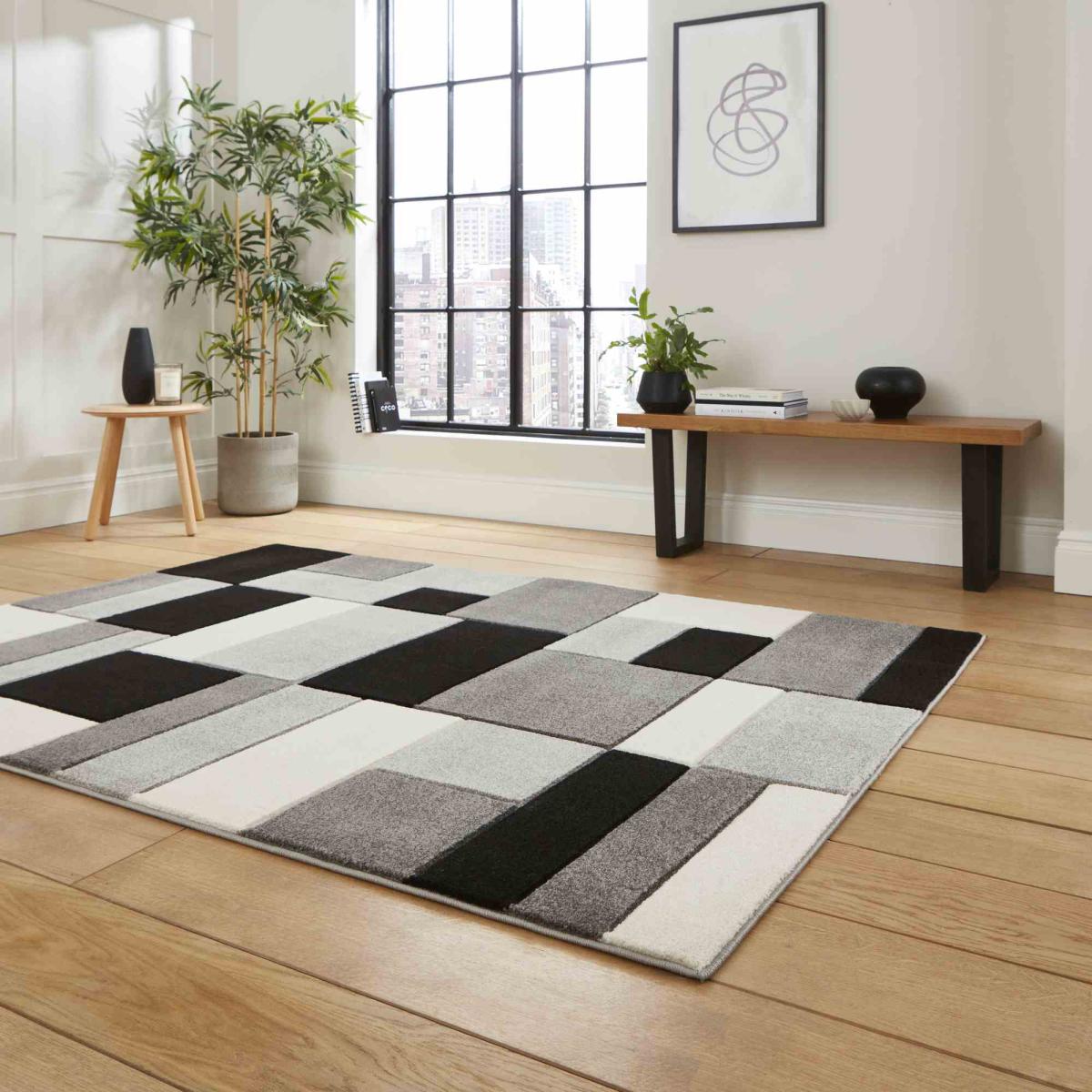 Matrix MT61 Modern Geometric Rugs in Grey Black120X170cm – image 2