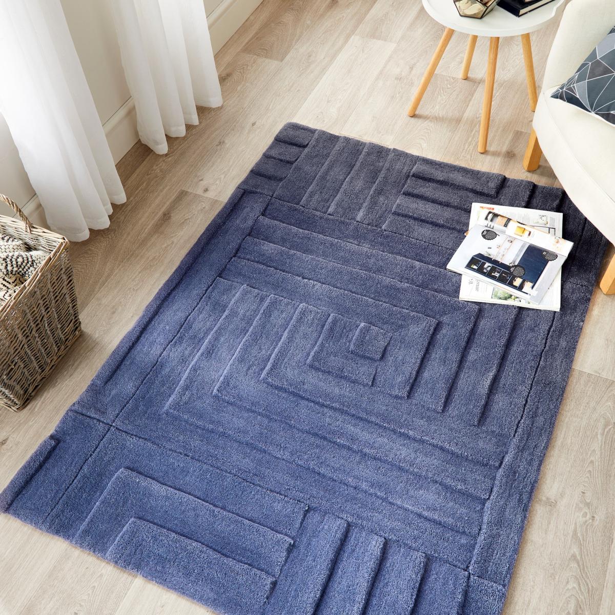 Maze Geometric Wool Rugs in Blue 160x230cm – image 1