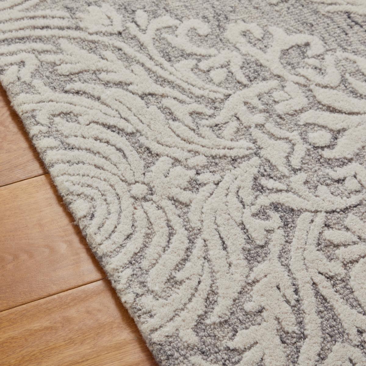 Hampton Damask Hand Tufted Wool Rug in Grey Ivory160x230cm – image 2