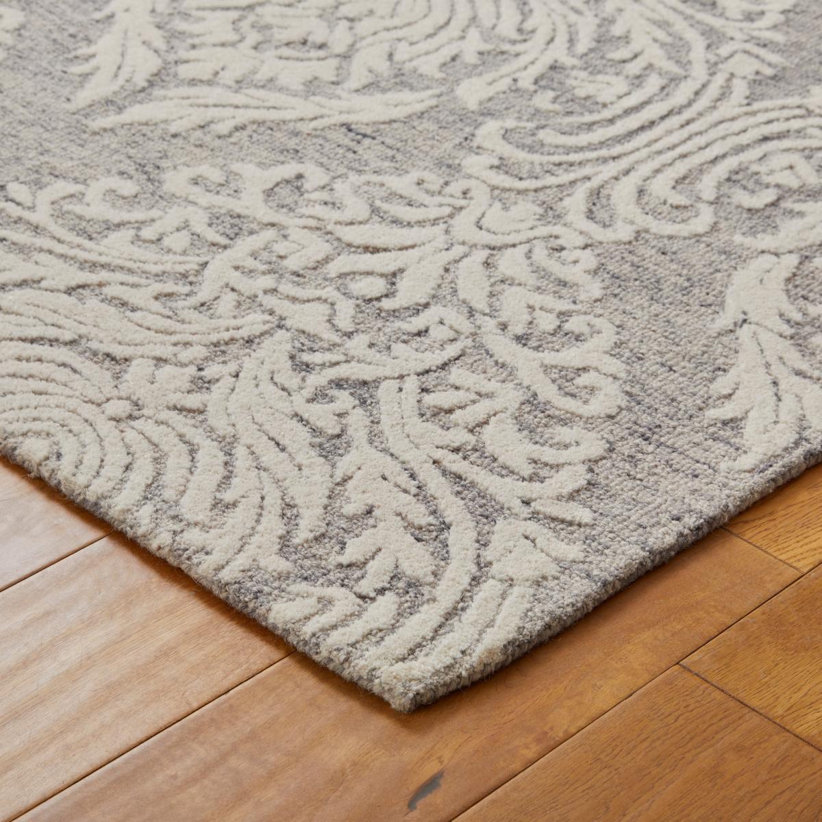 Hampton Damask Hand Tufted Wool Rug in Grey Ivory160x230cm – image 3