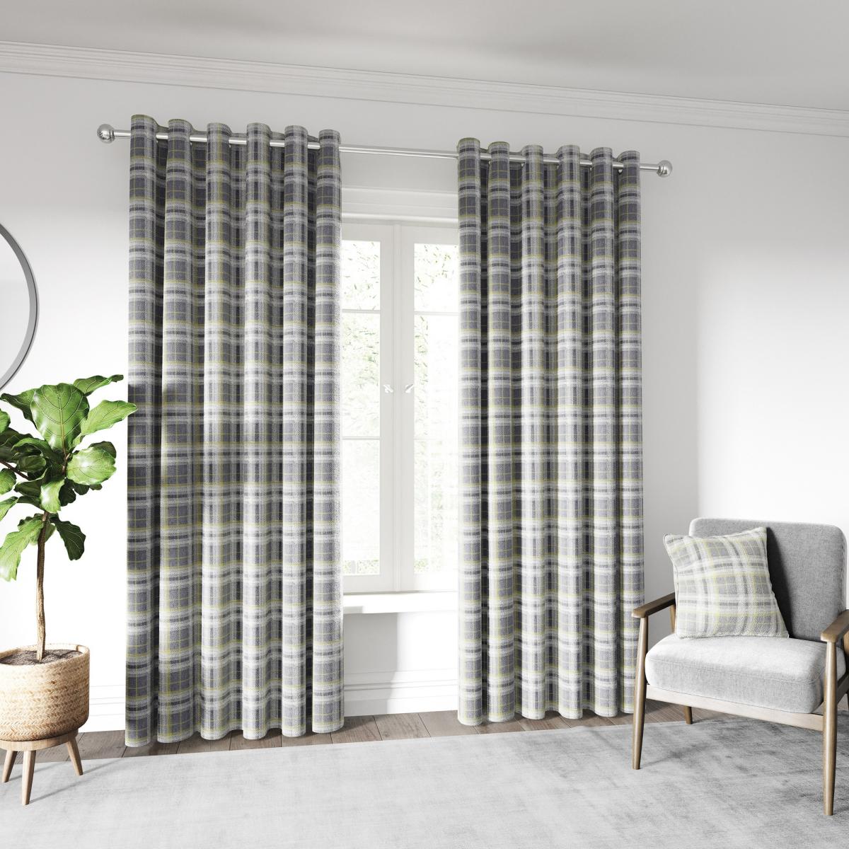 Harriet Check Curtains by Helena Springfield in Chartreuse Grey 168x137cm – image 1