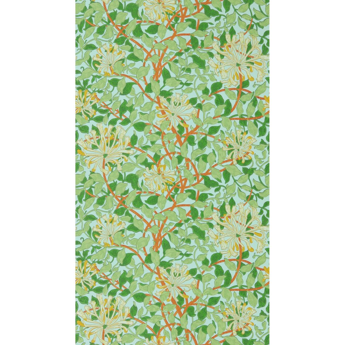 Honeysuckle Wallpaper 217094 by Morris & Co in Sky Burnt Orange Roll