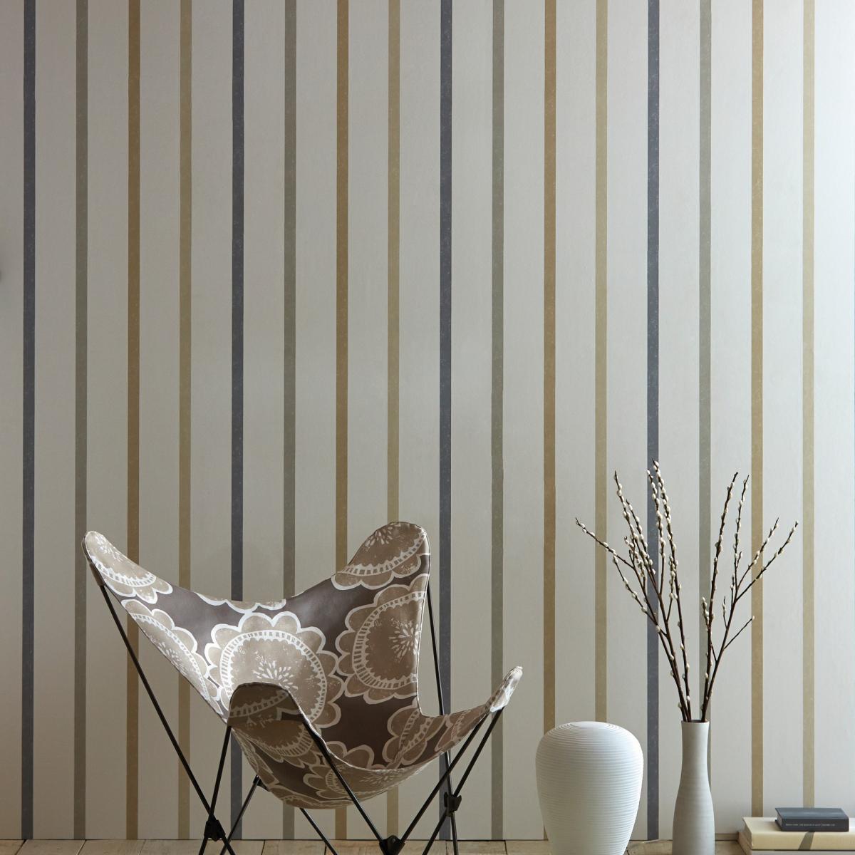 Hoppa Stripe Wallpaper 111114 by Scion in Mink Taupe Charcoal Roll – image 1