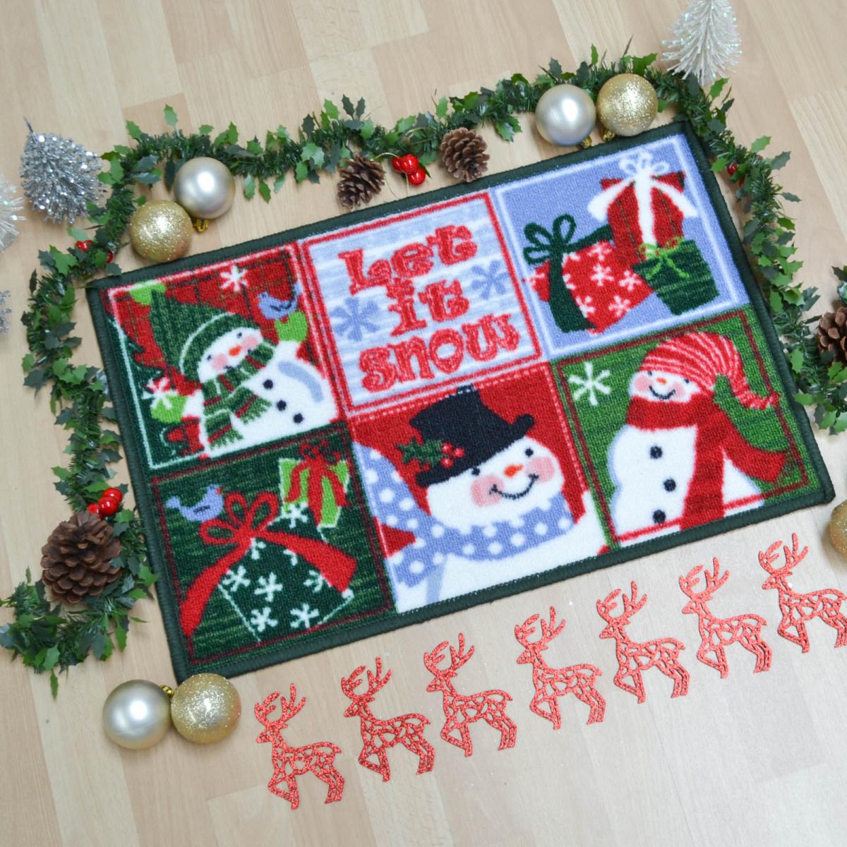 Six Square Snowman Christmas Festive Floor Mat 40x60cm – image 1