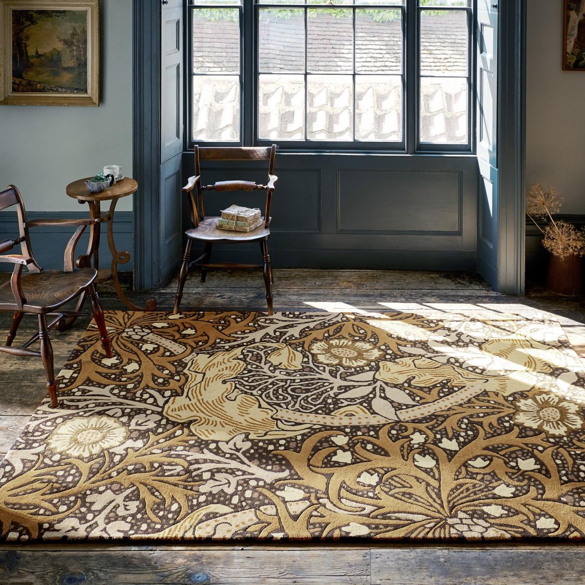 Seaweed Floral Rugs 127006 in Charcoal Mustard By William Morris – image 2
