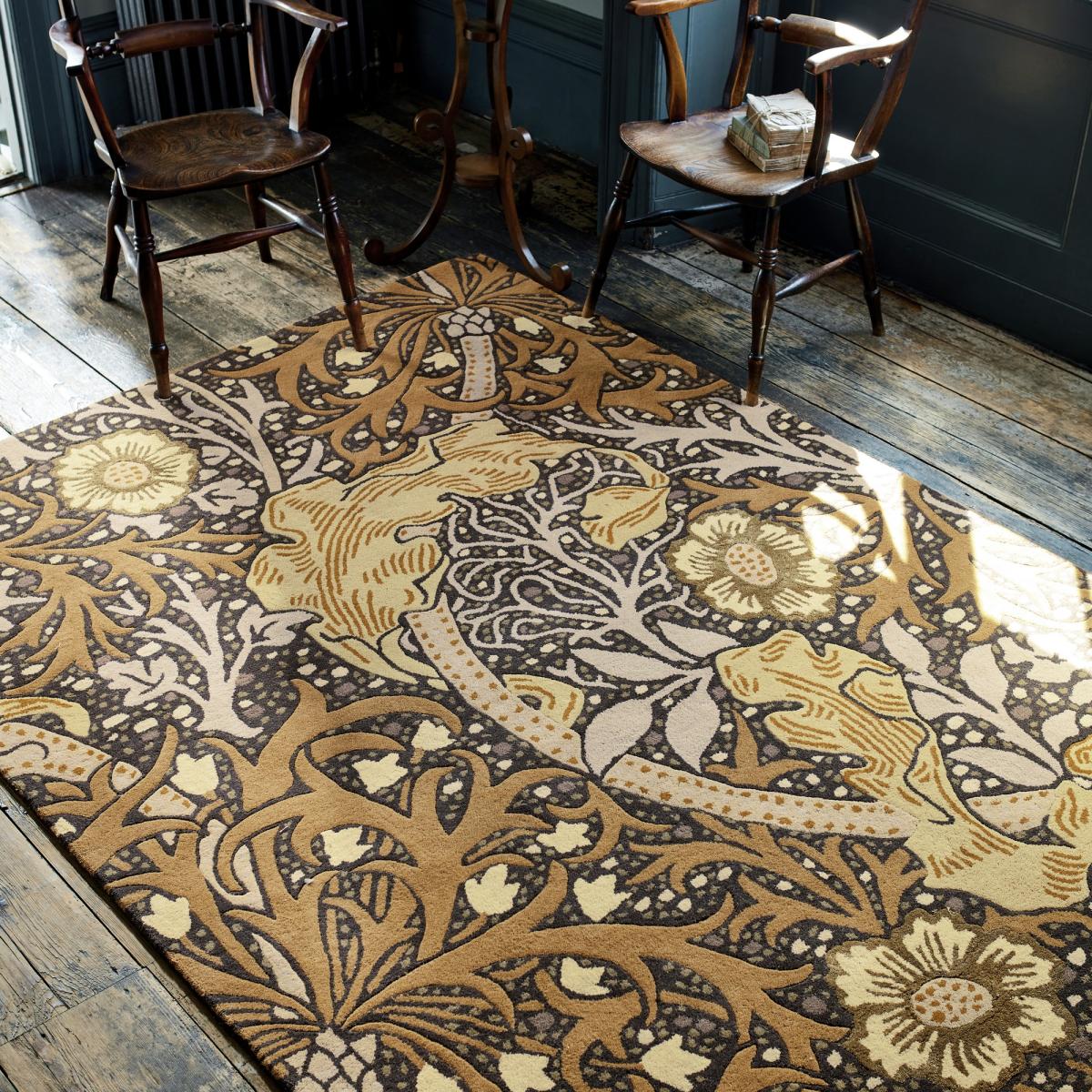 Seaweed Floral Rugs 127006 in Charcoal Mustard By William Morris – image 1