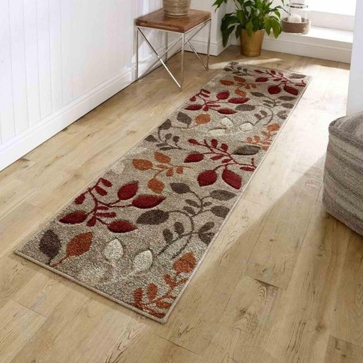 Portland 1096 M Carved Leaf Runner Rugs in Beige Red and Terracotta 60x230cm – image 1