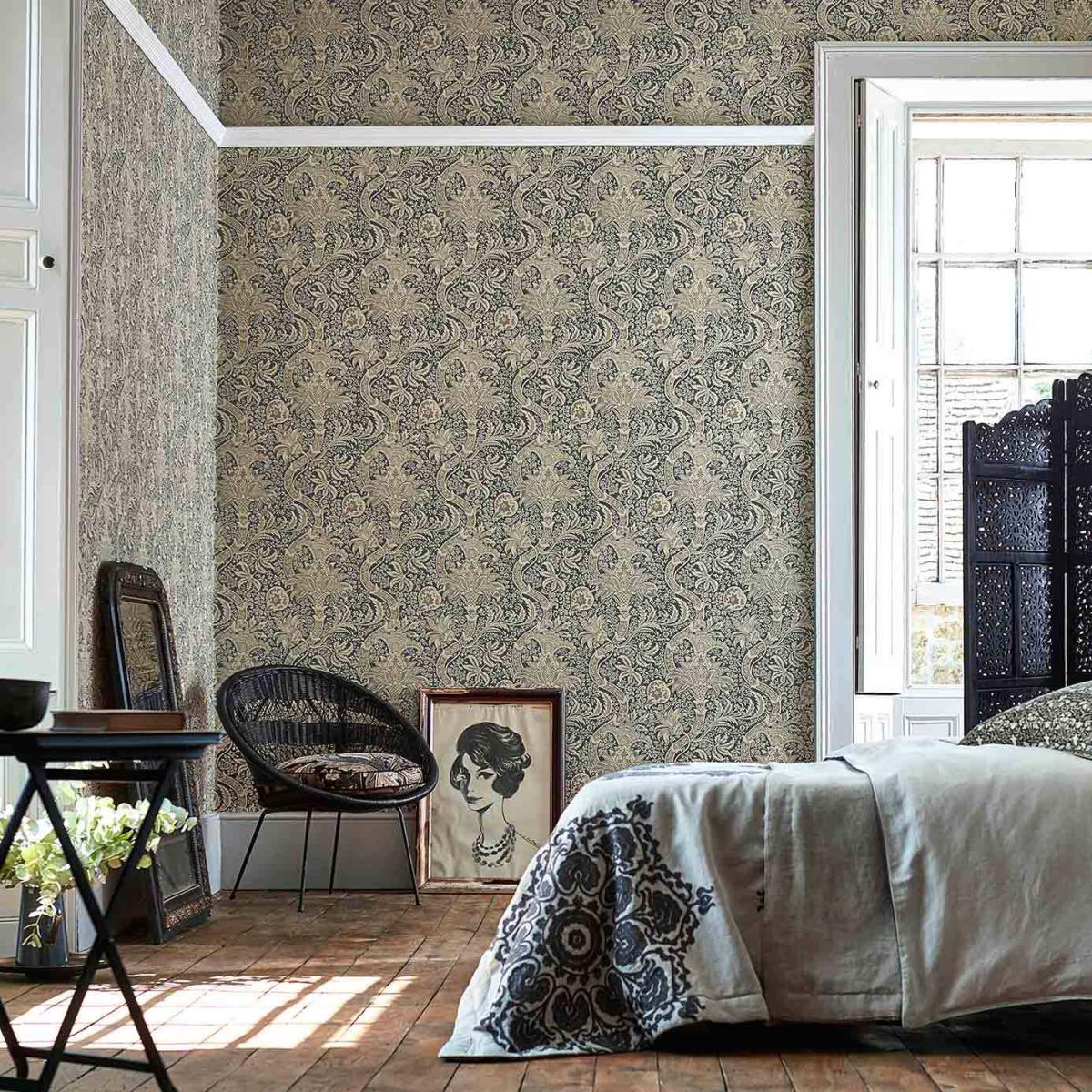 Indian Wallpaper 216445 by Morris & Co in Charcoal Nickel Yellow Roll – image 1