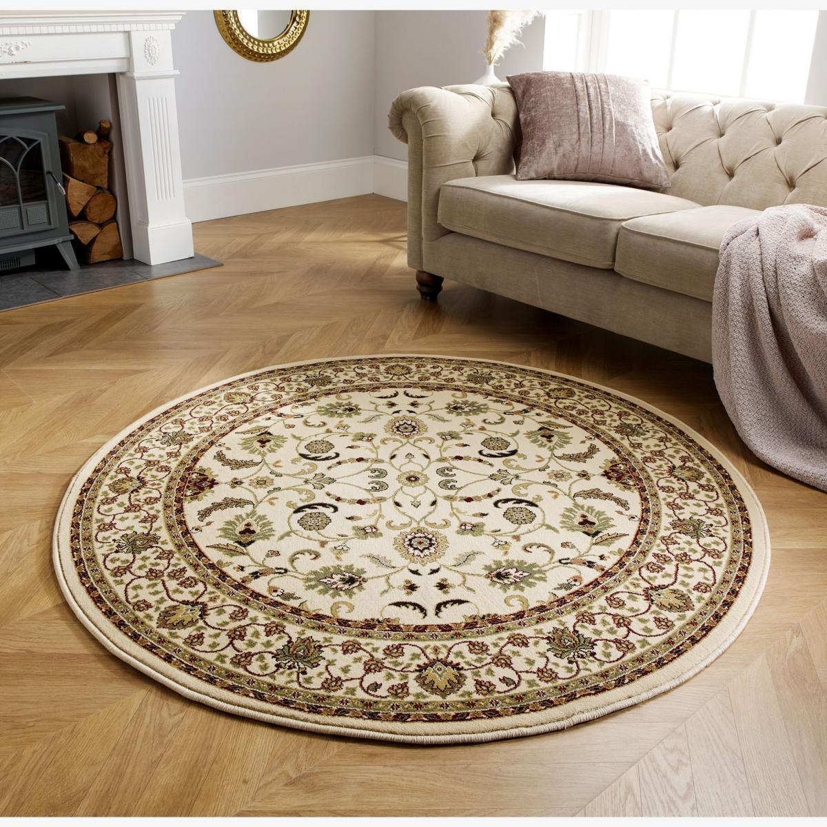 Kendra Traditional Round Circle Rug 137 W in Cream 150x150cm – image 1
