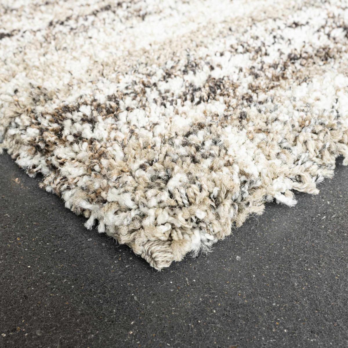 Mehari Shaggy Striped Runner Rugs 23094 6828 in Beige 67x340cm – image 4
