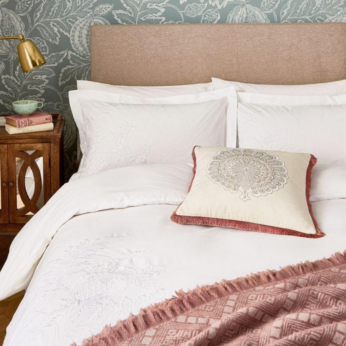 Cantaloupe Embroidered Designer Bedding Duvet Cover and Pillowcase By Sanderson in Ivory White 74x48cm – image 2