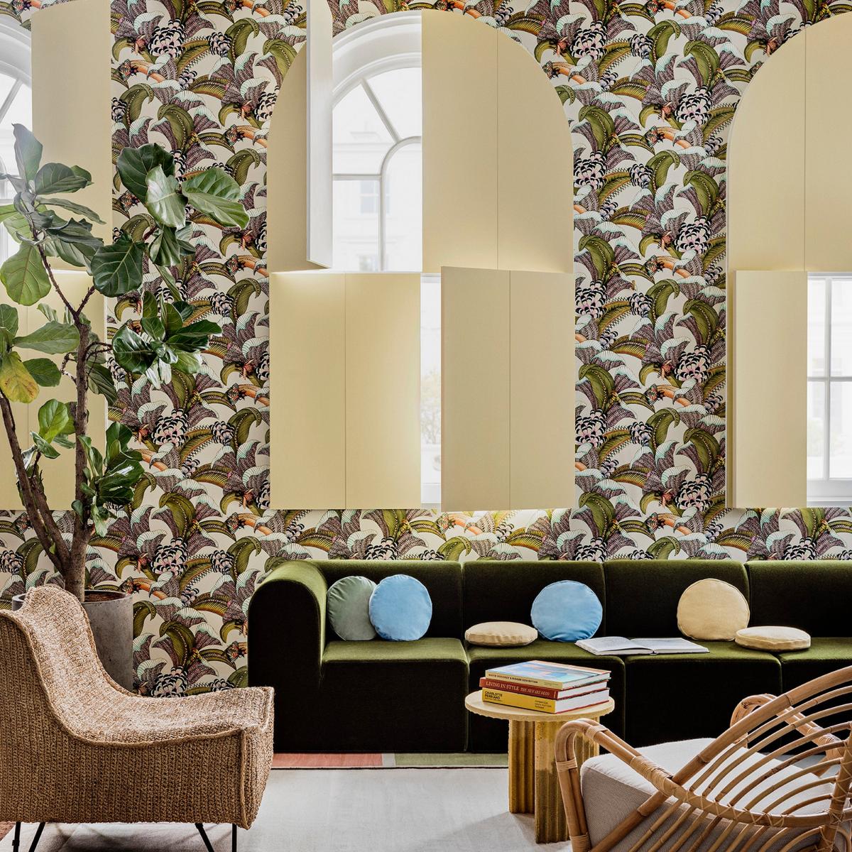 Hoopoe Leaves Wallpaper 119 1001 by Cole & Son in Olive Green Multi Roll – image 1