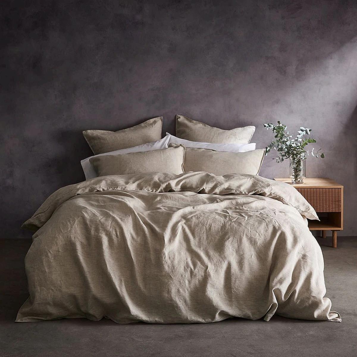 Lazy Linen Bedding Plain Linen Beige Duvet Cover and Pillowcase 200x200cm – image 1