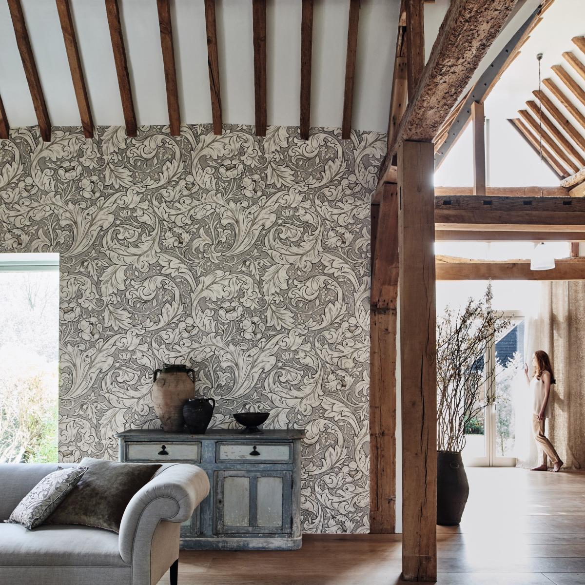 Pure Bachelors Button Wallpaper 216050 by Morris & Co in Stone Linen&nbsp;Roll – image 2