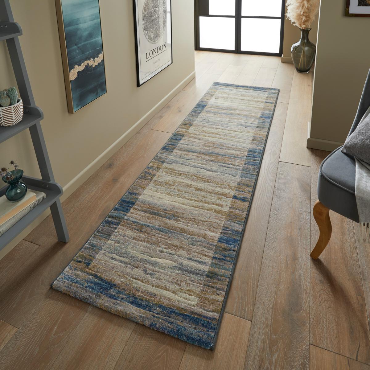 Galleria Abstract Bordered 63138 6191 Runner Rugs in Blue 67x330cm – image 2