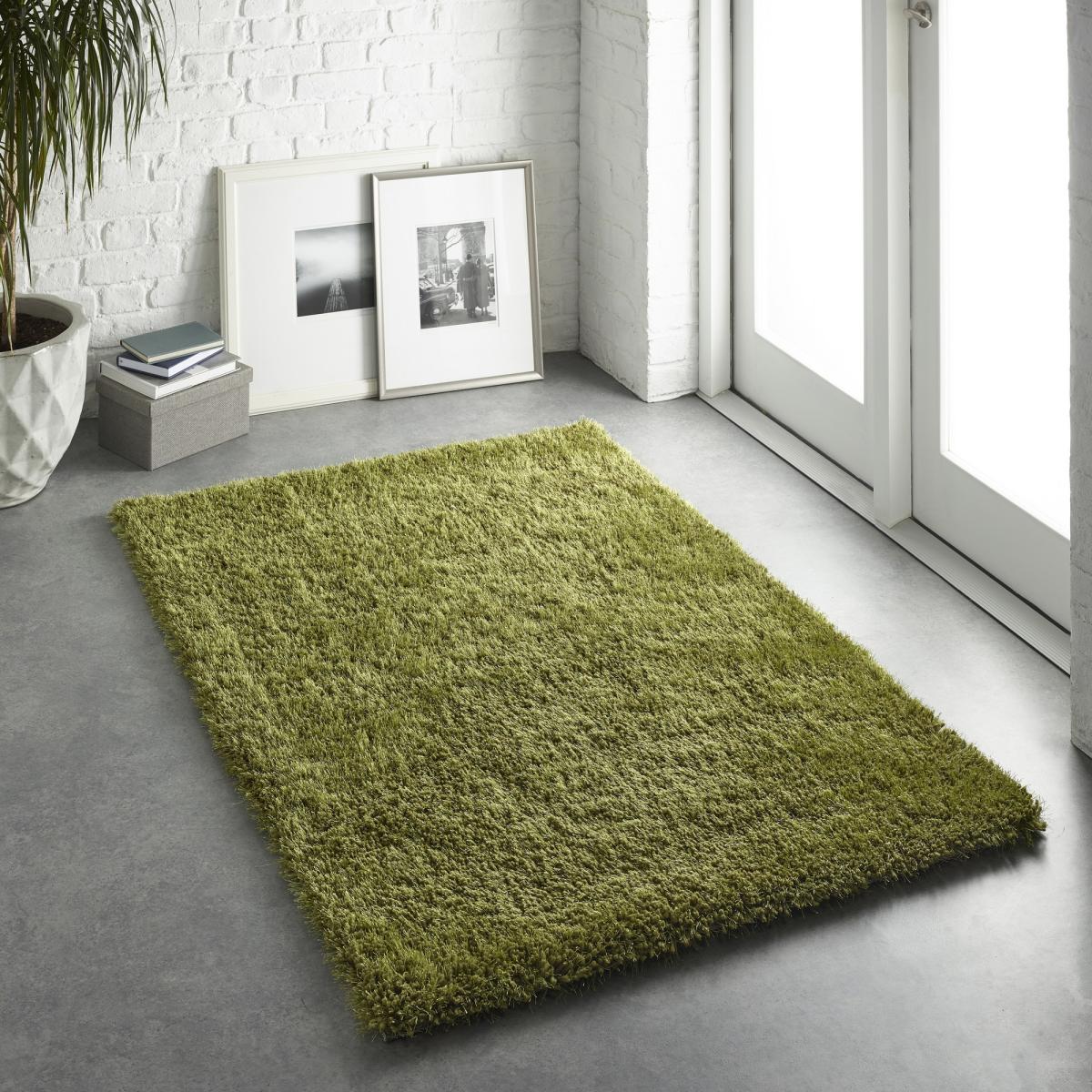Chicago Shaggy Modern Plain Rugs in Olive 60x90cm – image 1