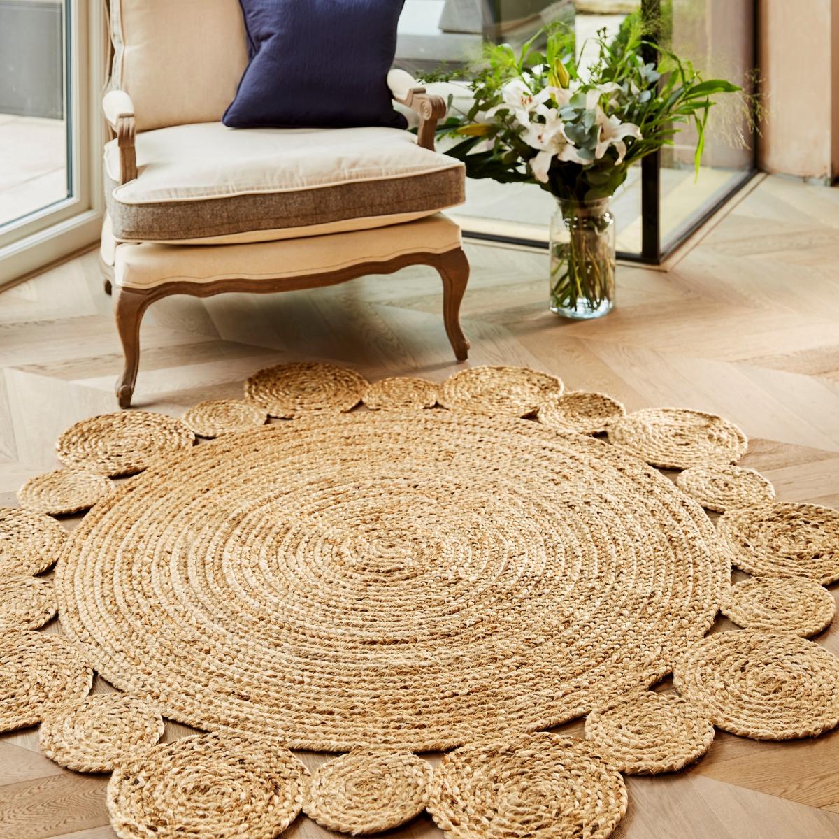 Jute Extra Braid Stitched Circle Rugs in Natural 150x150cm – image 2