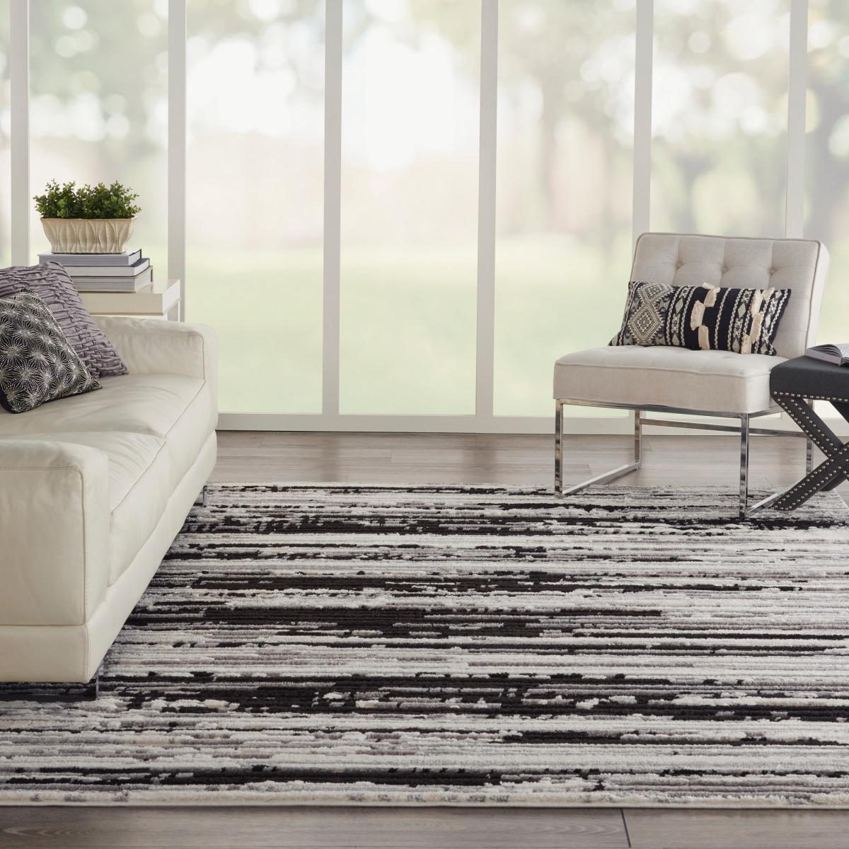 Zermatt Designer Print Rugs ZER02 in Ivory Charcoal by Nourison 122x183cm – image 1