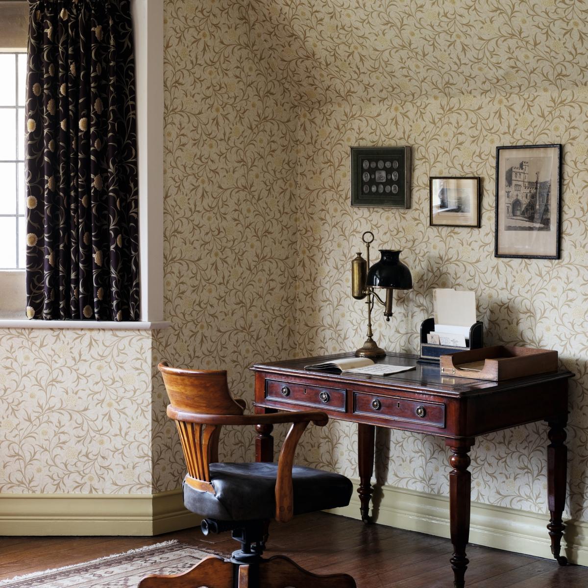 Scroll Floral Wallpaper 210363 by Morris & Co in Vellum Biscuit Roll – image 2